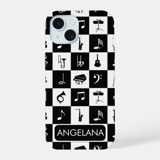 Gepersonaliseerd hedendaags muziekontwerp iPhone 15 case (Achterkant)