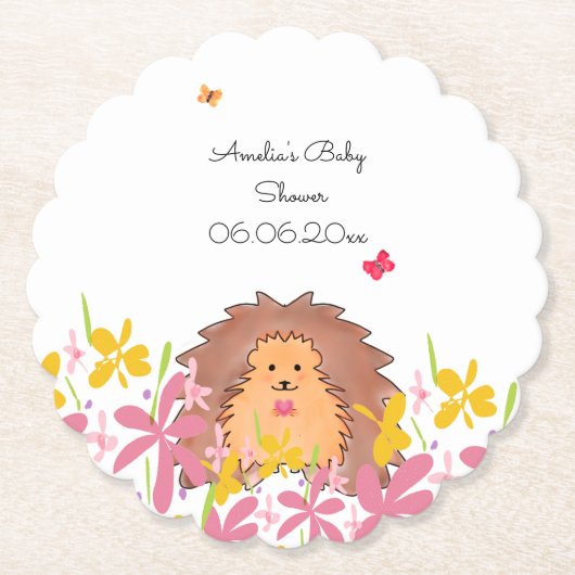 Gepersonaliseerd Hedgehog Baby shower Kartonnen Onderzetters (Voorkant)