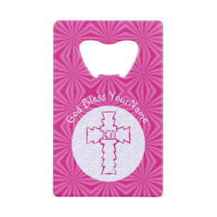 Gepersonaliseerd heet roze vrouwelijk christelijk creditkaart flessenopener