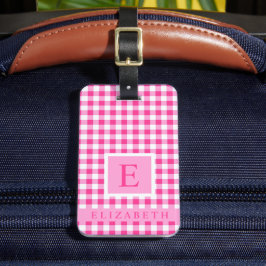 Gepersonaliseerd helder PInk wit geruit patroon Bagagelabel