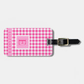Gepersonaliseerd helder PInk wit geruit patroon Bagagelabel (Voorkant horizontaal)