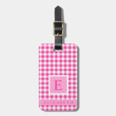 Gepersonaliseerd helder PInk wit geruit patroon Bagagelabel (Voorkant verticaal)