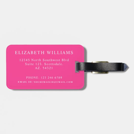 Gepersonaliseerd helder PInk wit geruit patroon Bagagelabel (Achterkant horizontaal)
