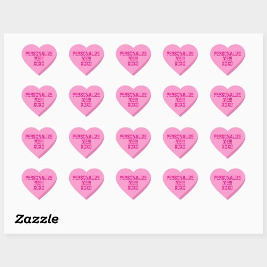 Gepersonaliseerd Helder Roze Snoep Hart Sticker (Vel)