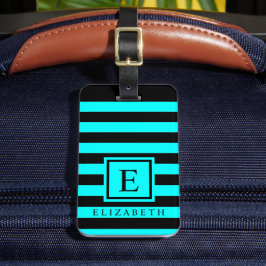 Gepersonaliseerd Helder Turquois Blauw Zwart Kleur Bagagelabel