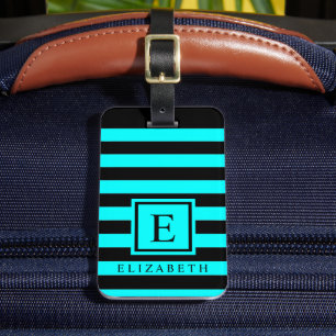 Gepersonaliseerd Helder Turquois Blauw Zwart Kleur Bagagelabel