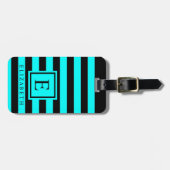 Gepersonaliseerd Helder Turquois Blauw Zwart Kleur Bagagelabel (Voorkant horizontaal)