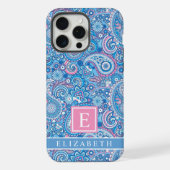 Gepersonaliseerd Helderblauw Wit Roze Paisley Patt iPhone Hoesje (Achterkant)