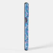 Gepersonaliseerd Helderblauw Wit Roze Paisley Patt iPhone Hoesje (Rechterkant)