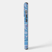 Gepersonaliseerd Helderblauw Wit Roze Paisley Patt iPhone Hoesje (Linkerkant)