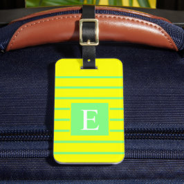 Gepersonaliseerd heldergele neon groene gestreepte bagagelabel