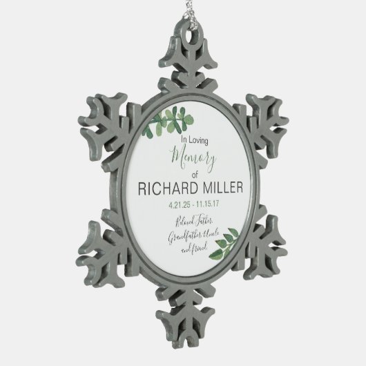 Gepersonaliseerd herdenkingsornament tin sneeuwvlok ornament (Links)