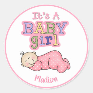 Gepersonaliseerd Het is een Meisje Baby Slapen Ronde Sticker