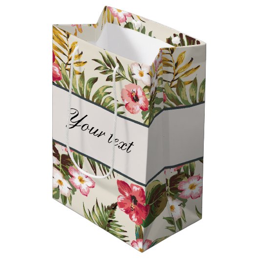 gepersonaliseerd Hibiscus Pattern Medium Cadeauzakje (Voorkant Gekanteld)