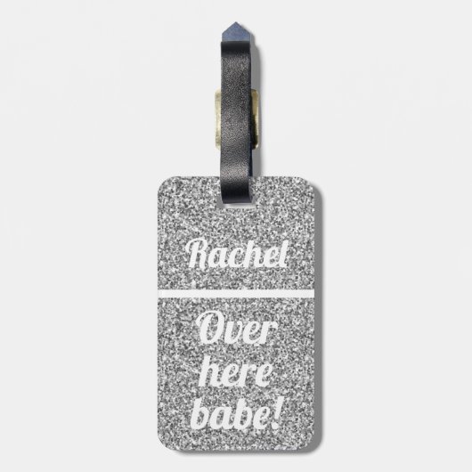 Gepersonaliseerd hier babe | Zilver Glitter Bagagelabel (Achterkant verticaal)