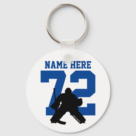 Gepersonaliseerd Hockey Goalie Naam Nummer blauw Sleutelhanger (Voorkant)