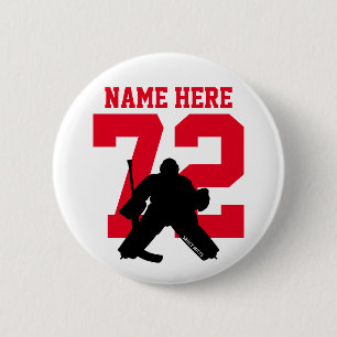 Gepersonaliseerd Hockey Goalie Naam Nummer Rode fl Ronde Button 5,7 Cm