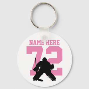 Gepersonaliseerd Hockey Goalie Naam Nummer Roze Sleutelhanger