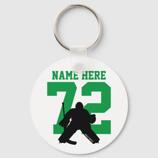 Gepersonaliseerd Hockey Goalie Name Number groen Sleutelhanger (Voorkant)