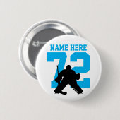 Gepersonaliseerd Hockey Goalie Name Number Turquoi Ronde Button 5,7 Cm (Voorkant /achterkant)