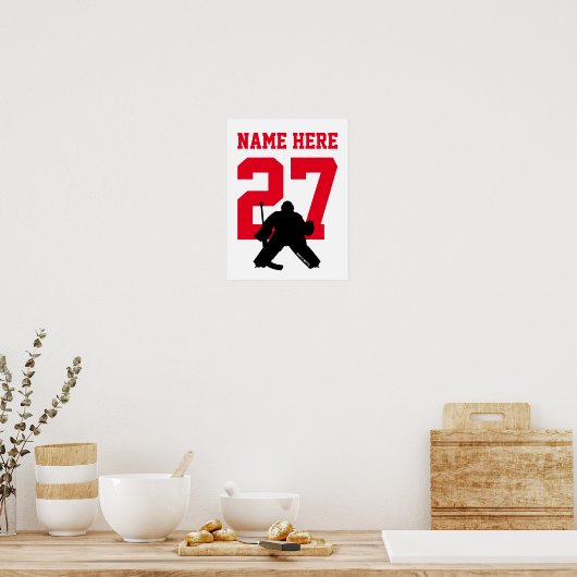 Gepersonaliseerd Hockey Goalie Player Number Red Poster (Keuken)