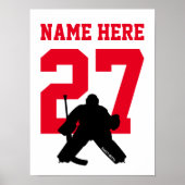 Gepersonaliseerd Hockey Goalie Player Number Red Poster (Voorkant)