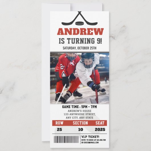 Gepersonaliseerd Hockey Ticket Verjaardagsfeest me Kaart (Voorkant)