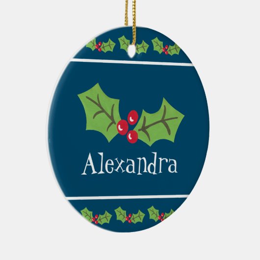 Gepersonaliseerd Holly & Berries Keramisch Ornament (Rechts)