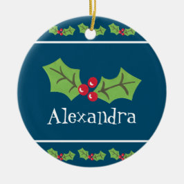 Gepersonaliseerd Holly & Berries Keramisch Ornament