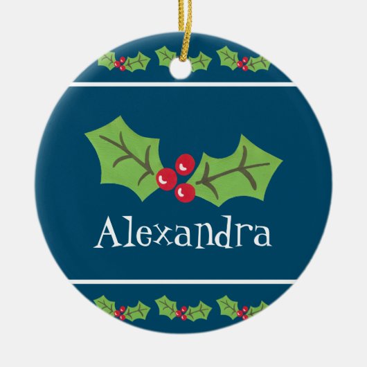 Gepersonaliseerd Holly & Berries Keramisch Ornament (Voorkant)