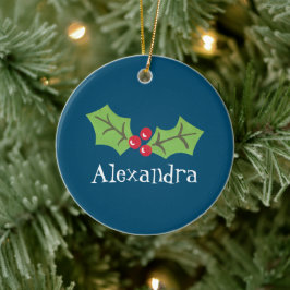 Gepersonaliseerd Holly & Berries Keramisch Ornament