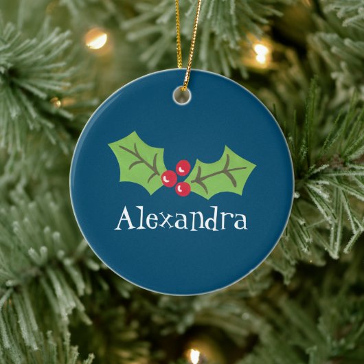 Gepersonaliseerd Holly & Berries Keramisch Ornament (Boom)