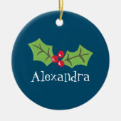 Gepersonaliseerd Holly & Berries Keramisch Ornament (Voorkant)
