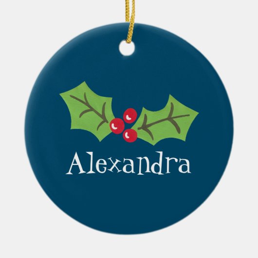 Gepersonaliseerd Holly & Berries Keramisch Ornament (Voorkant)