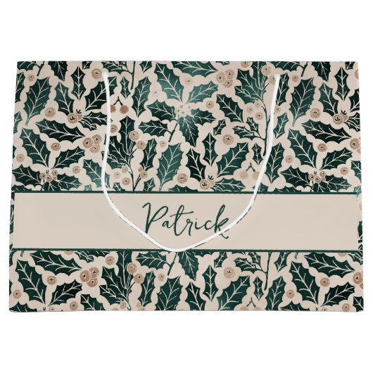 Gepersonaliseerd Holly Pattern Kerstmis Groot Cadeauzakje (Voorkant)