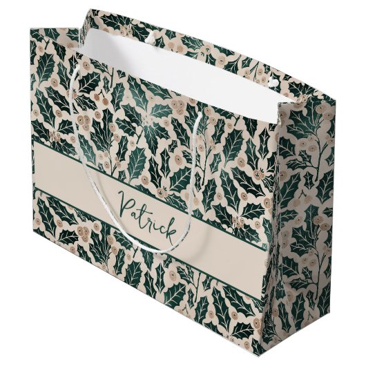 Gepersonaliseerd Holly Pattern Kerstmis Groot Cadeauzakje (Achterkant Gekanteld)