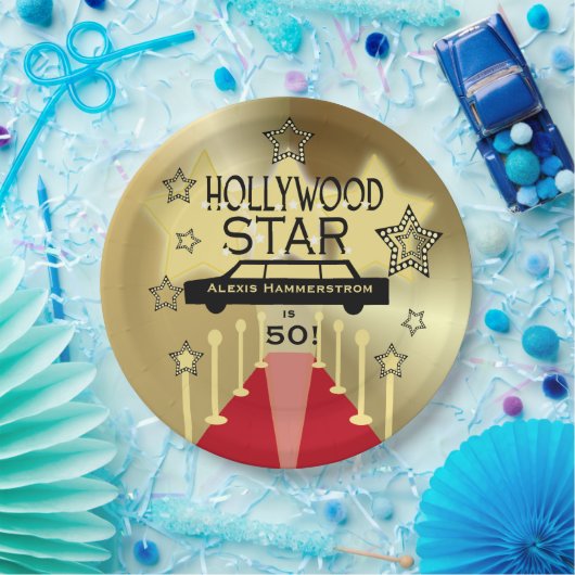 Gepersonaliseerd Hollywood Star Birthday Paper Bor Papieren Bordje (Feest)