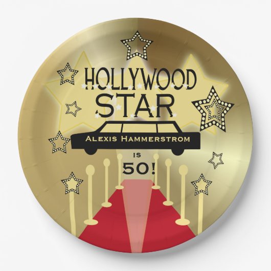 Gepersonaliseerd Hollywood Star Birthday Paper Bor Papieren Bordje (Voorkant)