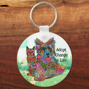 Gepersonaliseerd hond en kat adoptie Sleutelhanger