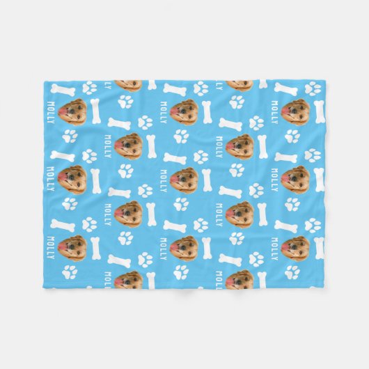 Gepersonaliseerd hond huisdier foto & naam blauw fleece deken (Voorkant (Horizontaal))