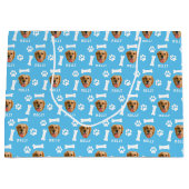 Gepersonaliseerd hond huisdier foto & naam blauw groot cadeauzakje (Voorkant)