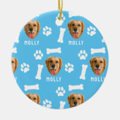 Gepersonaliseerd hond huisdier foto & naam blauw keramisch ornament (Voorkant)