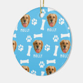 Gepersonaliseerd hond huisdier foto & naam blauw keramisch ornament (Links)