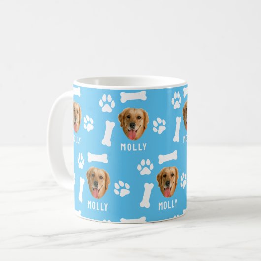 Gepersonaliseerd hond huisdier foto & naam blauw koffiemok (Voorkant links)