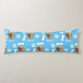 Gepersonaliseerd hond huisdier foto & naam blauw lichaamskussen