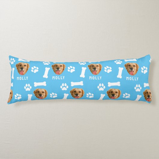 Gepersonaliseerd hond huisdier foto & naam blauw lichaamskussen (Voorkant)