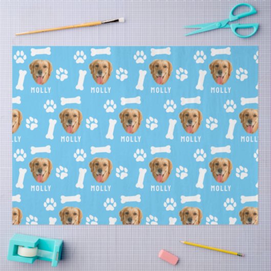 Gepersonaliseerd hond huisdier foto & naam blauw tissuepapier (Craft)