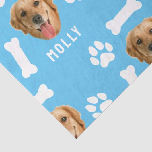 Gepersonaliseerd hond huisdier foto & naam blauw tissuepapier (Detail)