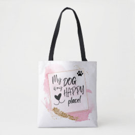 Gepersonaliseerd Hondenliefhebber Happy Place Pink Tote Bag