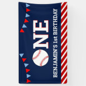 Gepersonaliseerd honkbal 1e verjaardagsfeest spandoek (Verticaal)